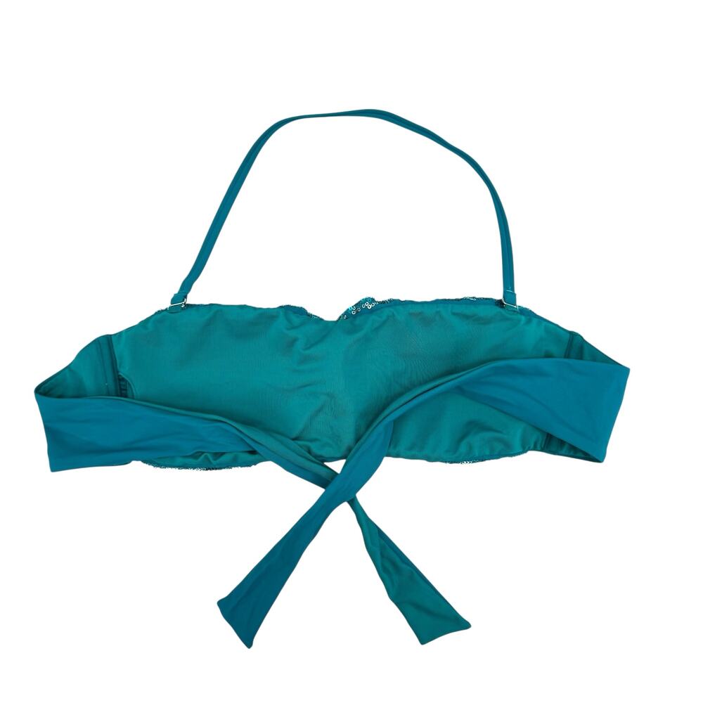 Calzedonia Sz 38 Cobey Teal Blue Sequin Bandeau Swimsuit Bikini Top - Picture 5 of 11
